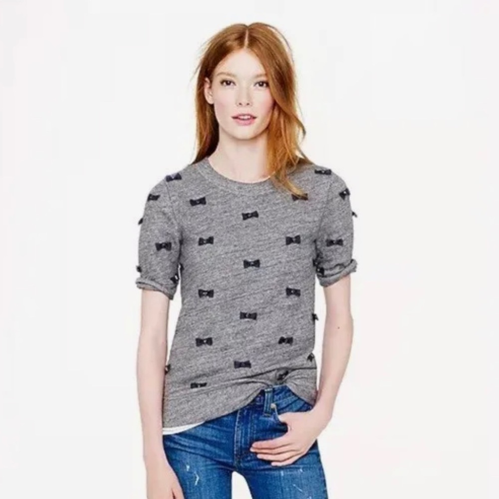 J.Crew short sleeve shirt mini navy bows sweatshirt grey size M tiny jewels